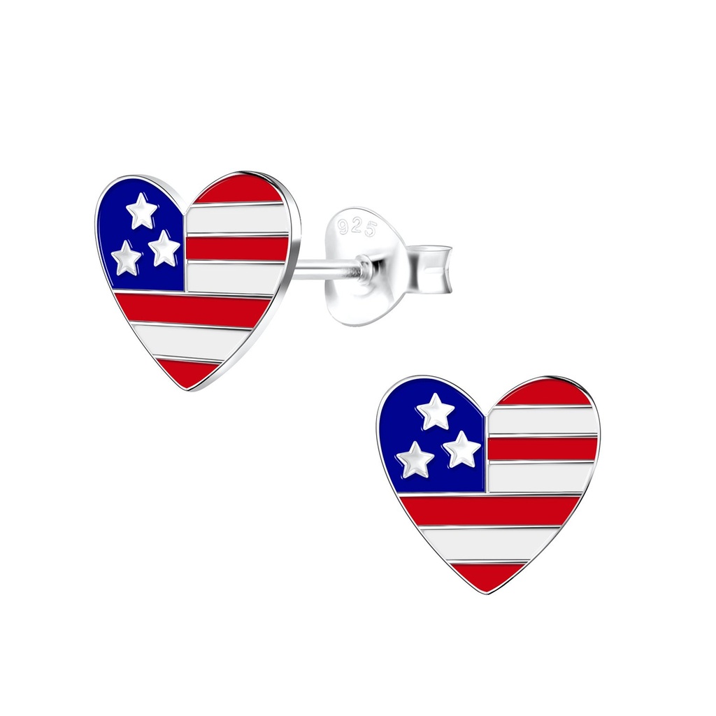 Puces d'oreilles cœur USA en argent
