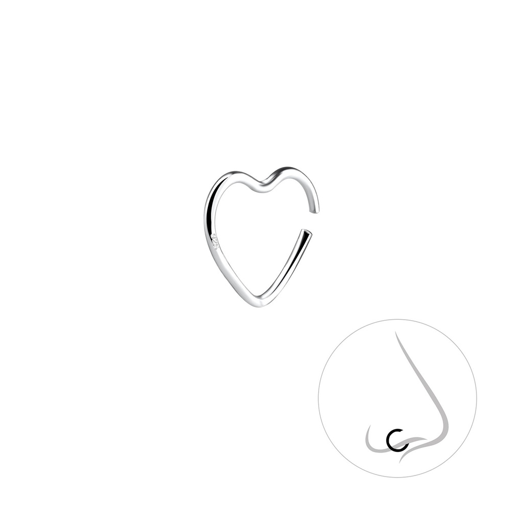 Anneau de nez cœur en argent