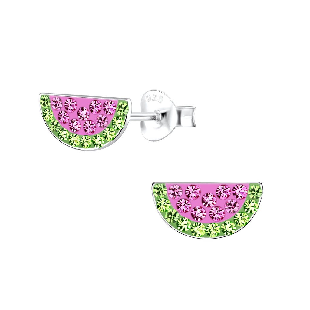 Puces d'oreilles pastèque en argent