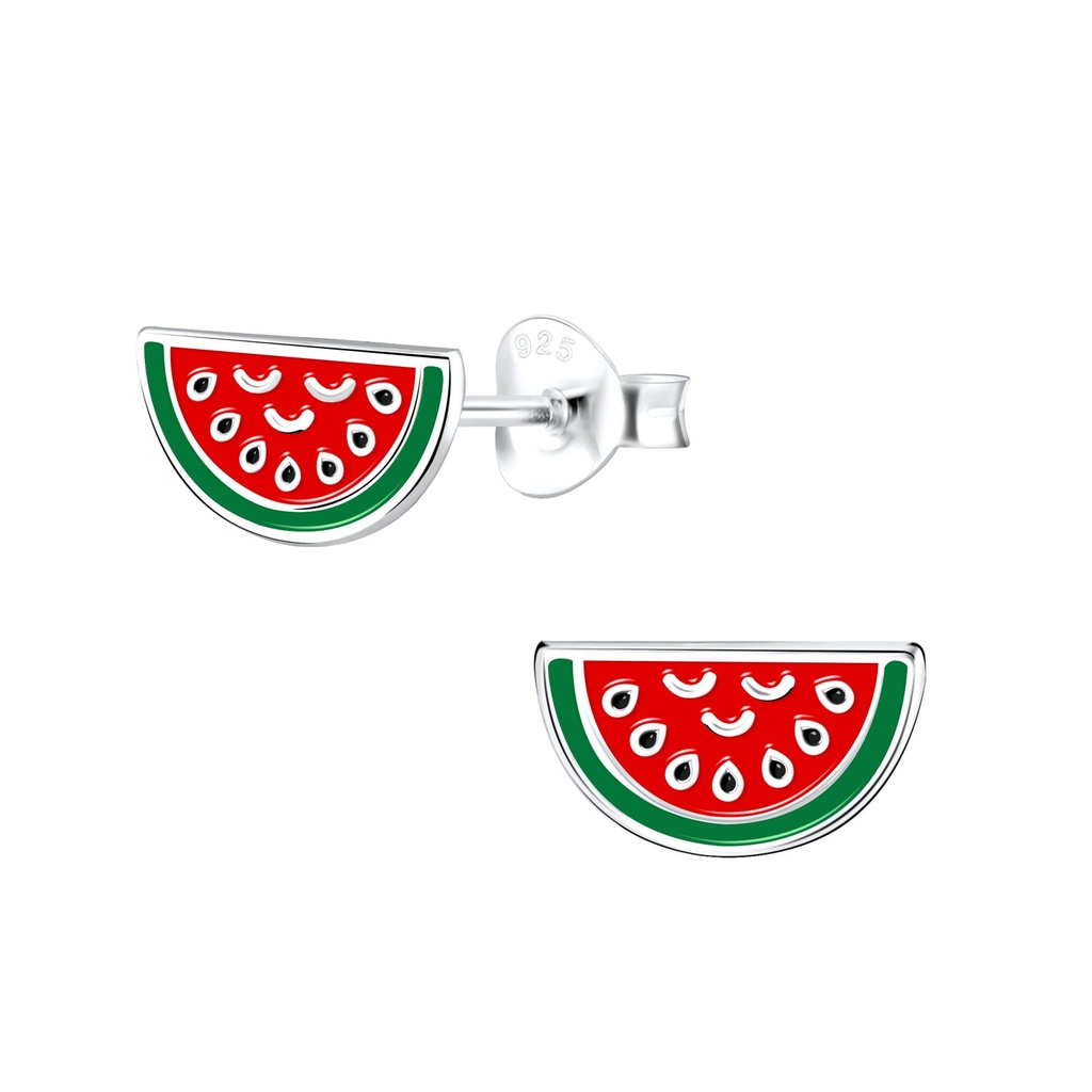 Puces d'oreilles pastèque en argent
