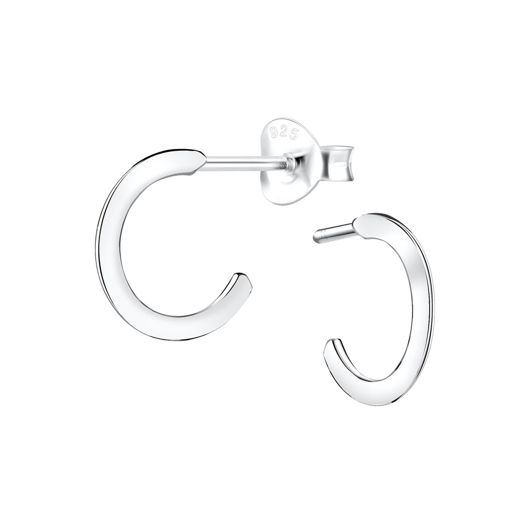 Silver Half Hoop Stud Earrings