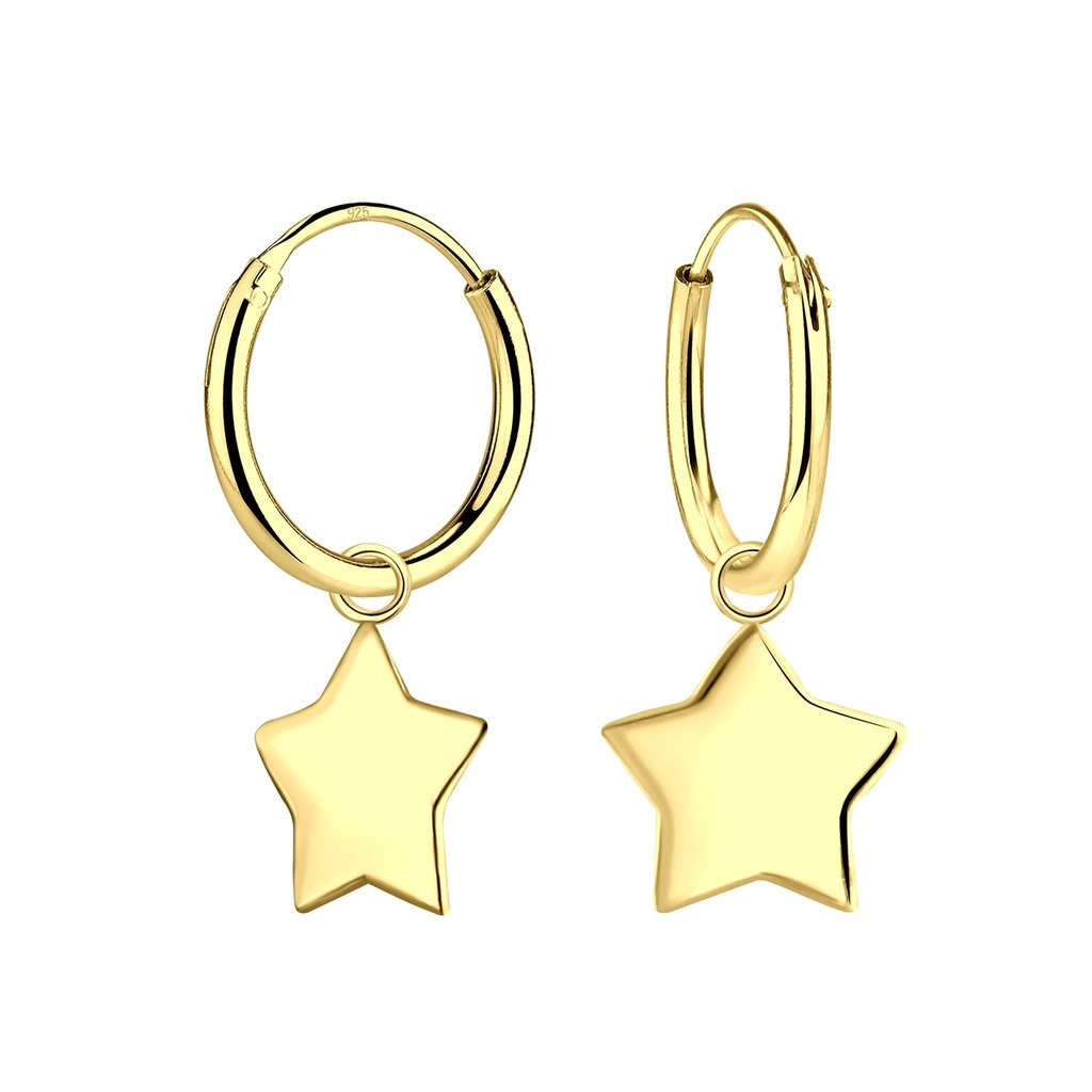 Silver Star Charm Hoop Earrings