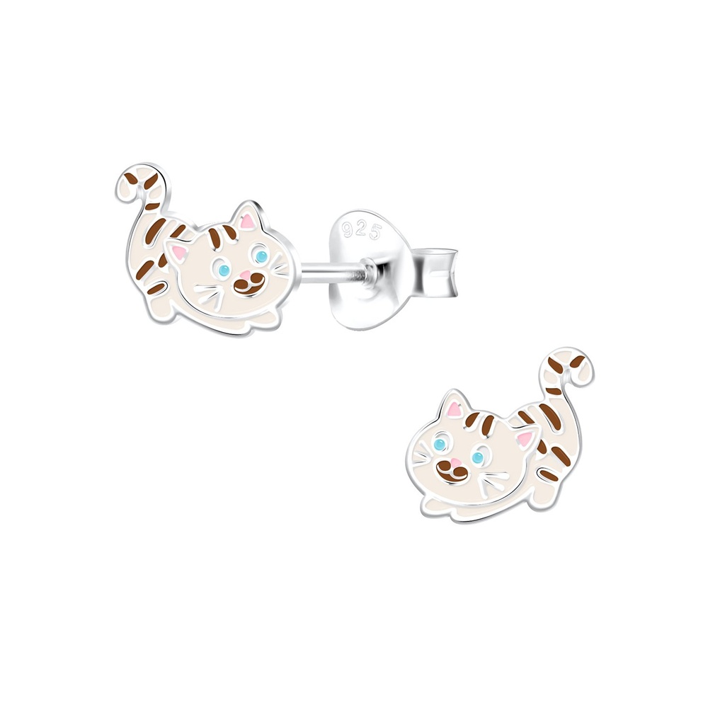 Silver Cat Stud Earrings