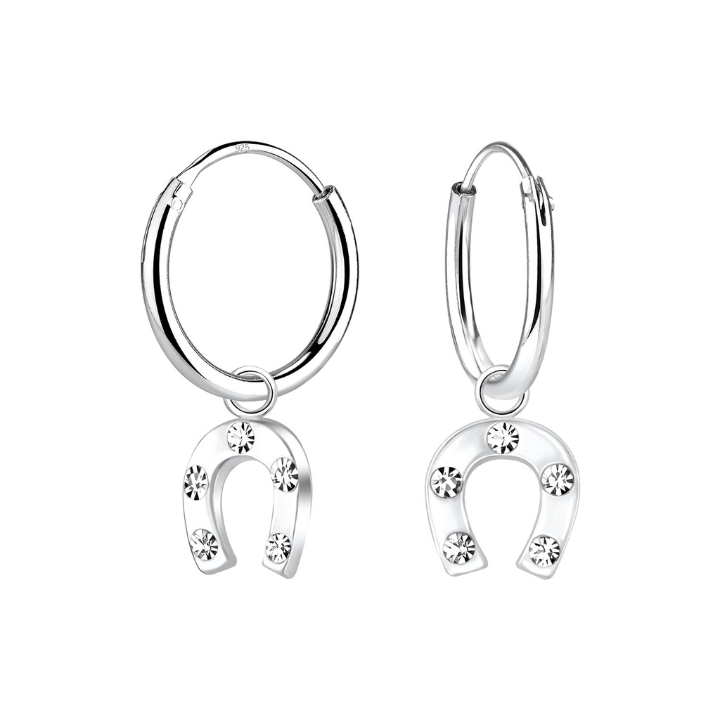 Silver Horseshoe Charm Hoop Earrings