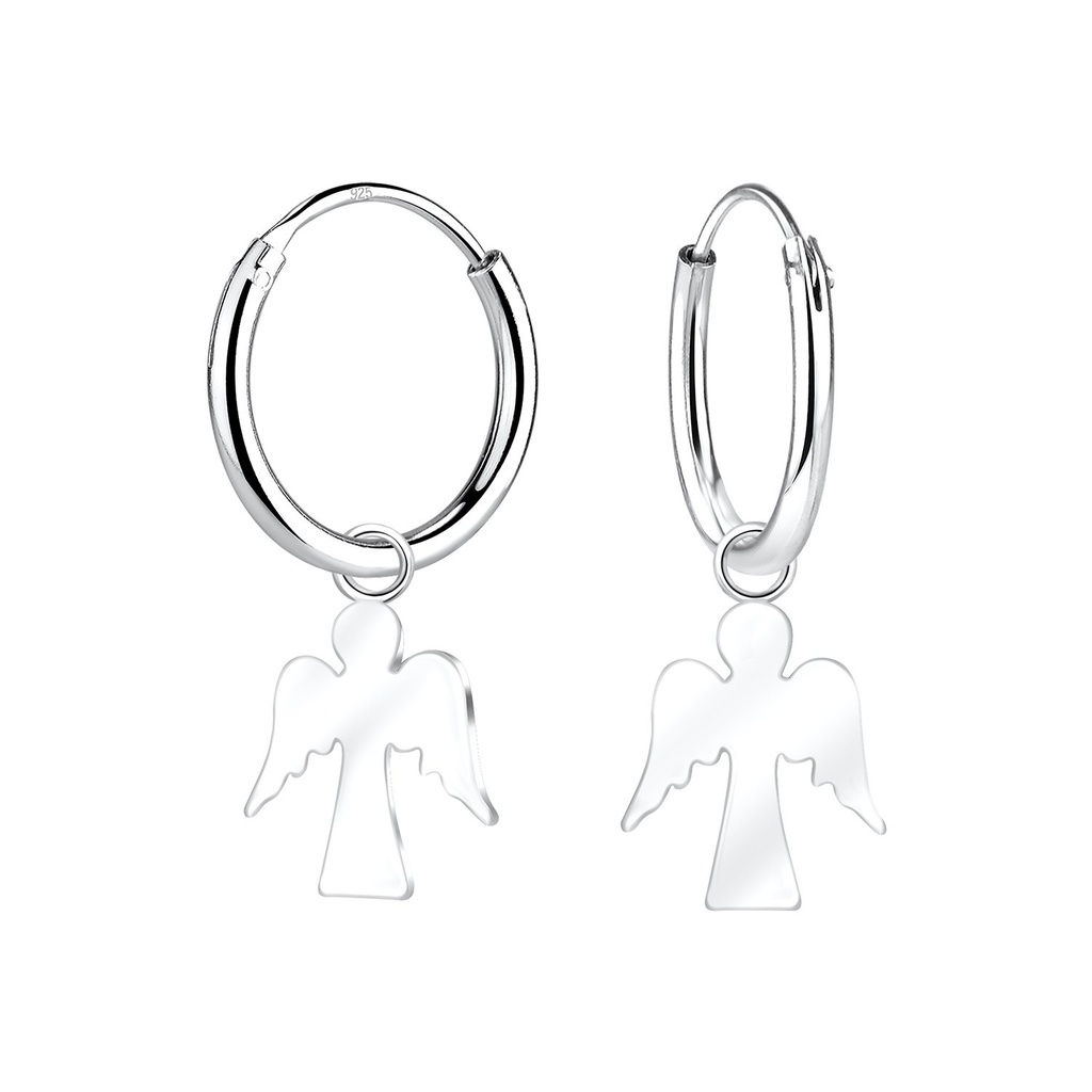 Silver Angel Charm Hoop Earrings
