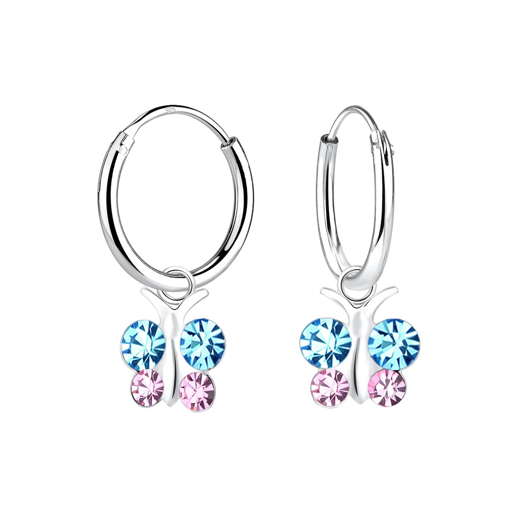Créoles breloque papillon en argent cristal