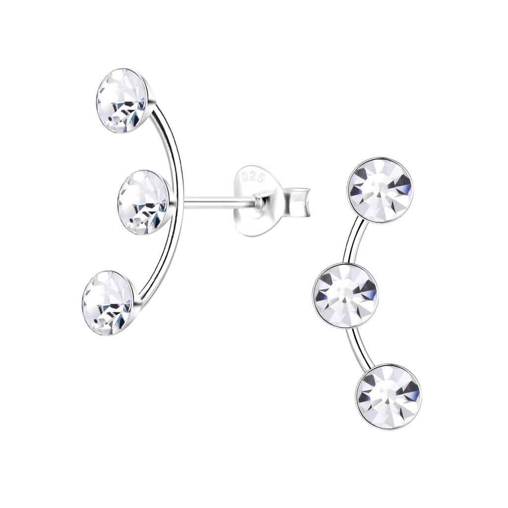 Silver Curved Crystal Stud Earrings