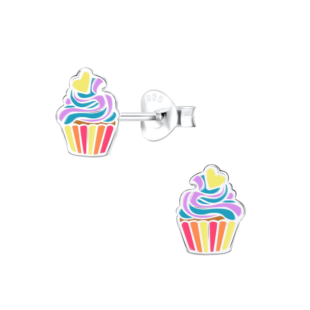 [10013327] Silver Cupcake Stud Earrings