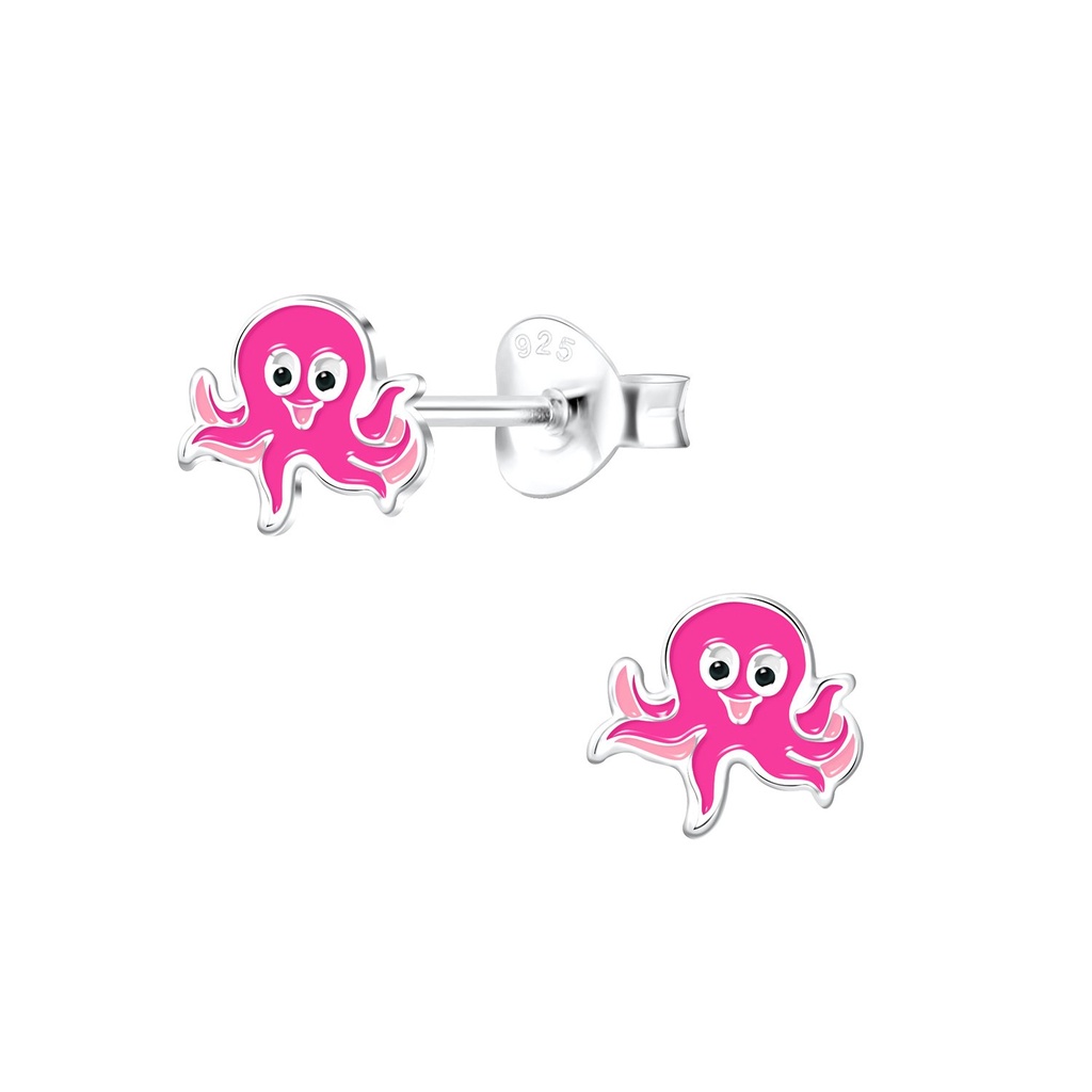 Puces d'oreilles pieuvre en argent