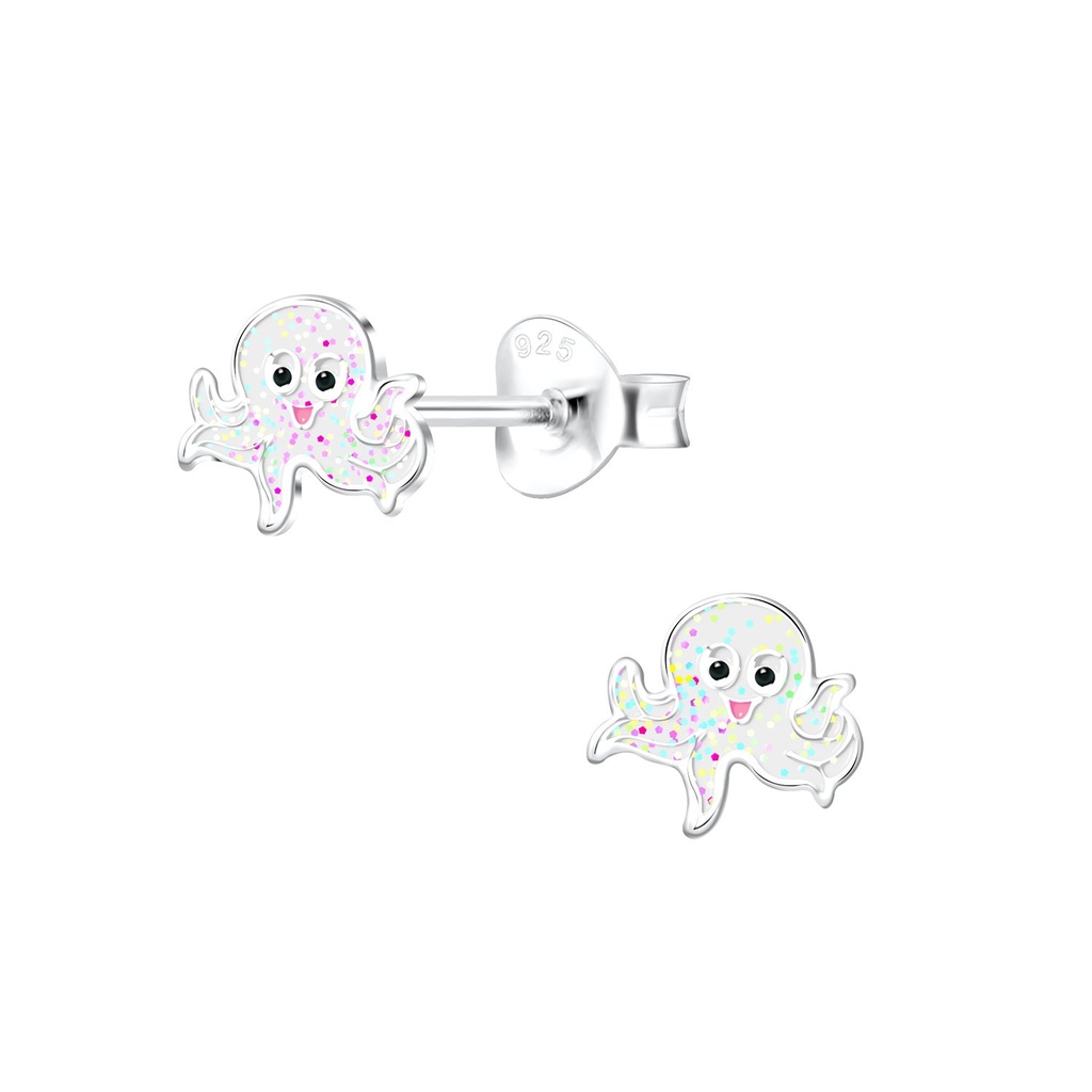 Puces d'oreilles pieuvre en argent