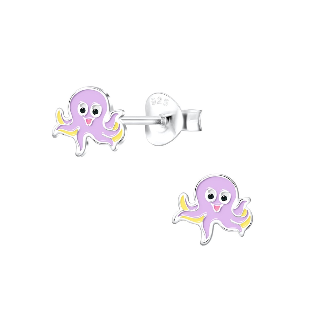 Puces d'oreilles pieuvre en argent