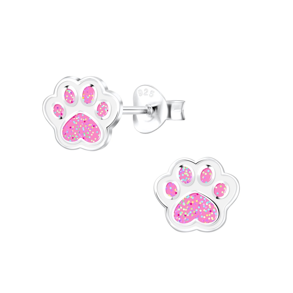 Silver Paw Print Stud Earrings