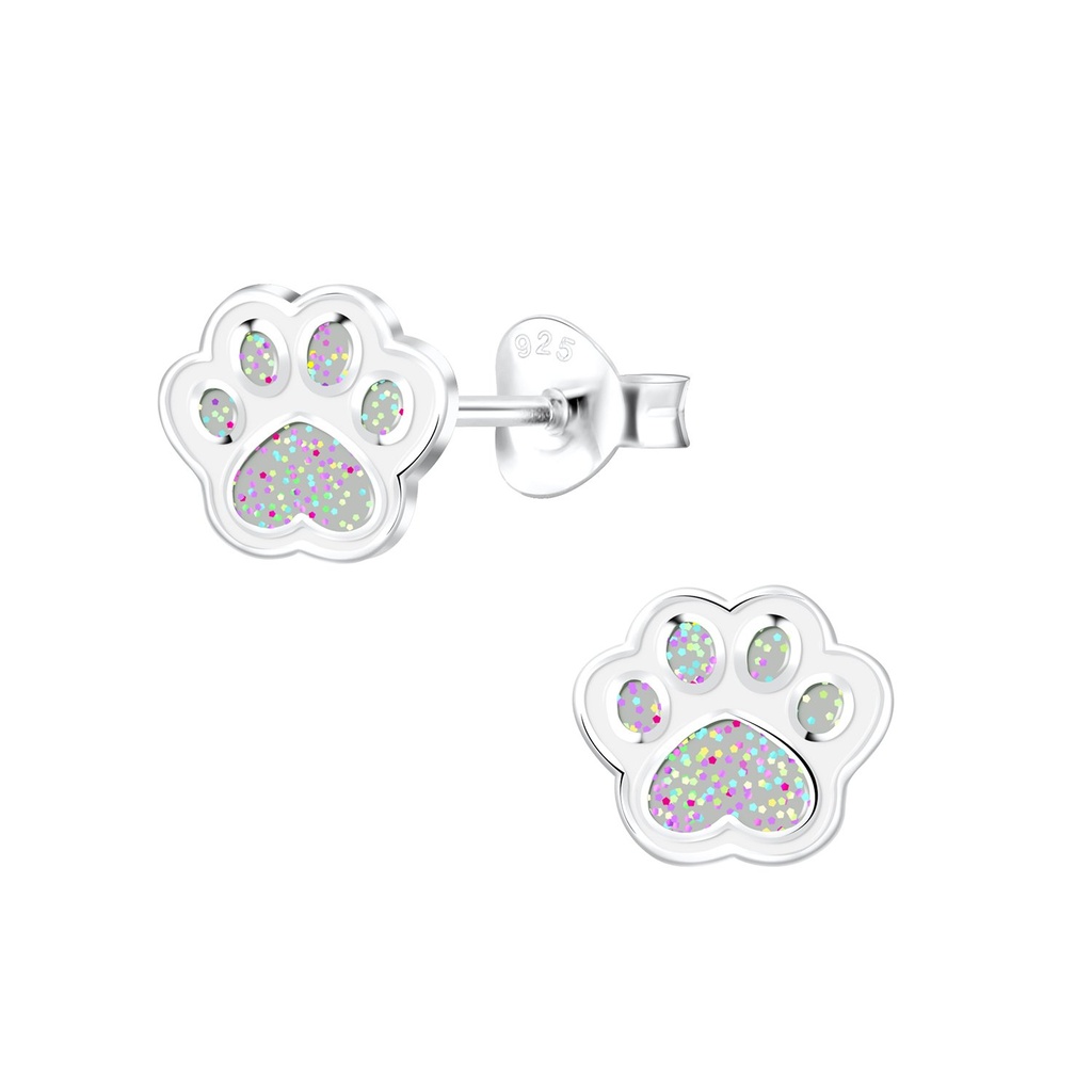 Puces d'oreilles empreinte de patte en argent