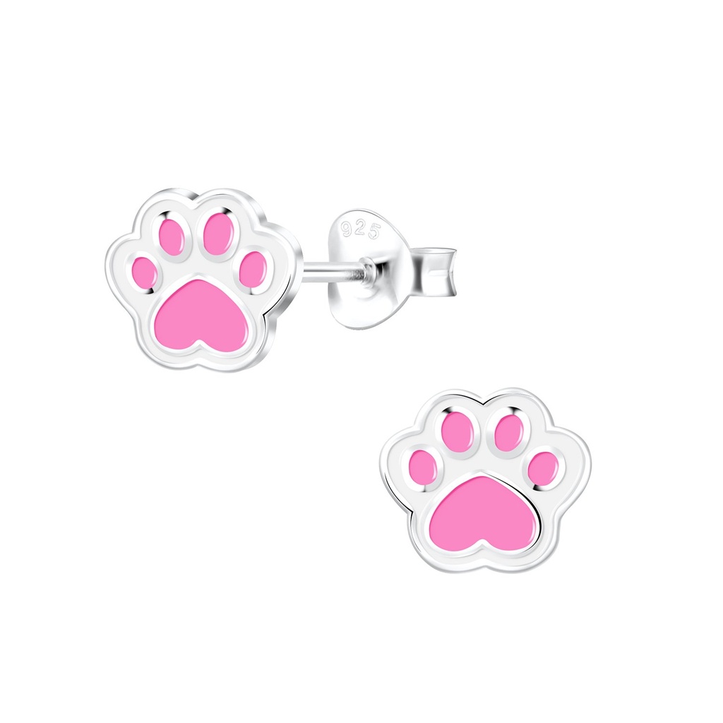 Puces d'oreilles empreinte de patte en argent