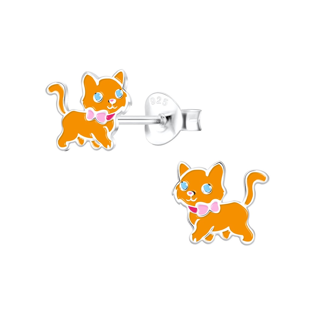 Silver Cat Stud Earrings