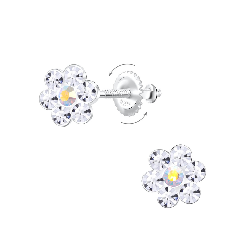 Boucles d'oreilles à fermoir à vis en argent cristal fleur