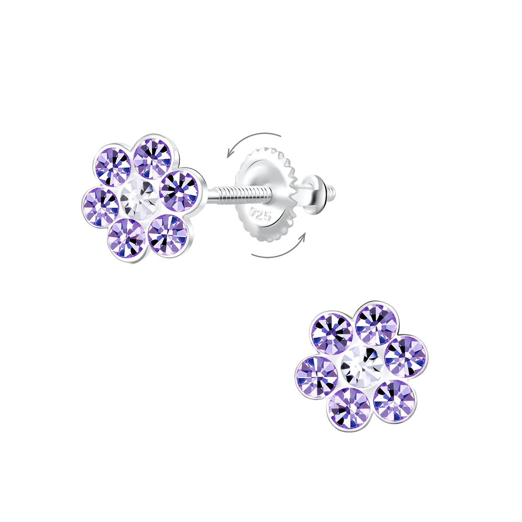 [10014296] Boucles d'oreilles à fermoir à vis en argent cristal fleur