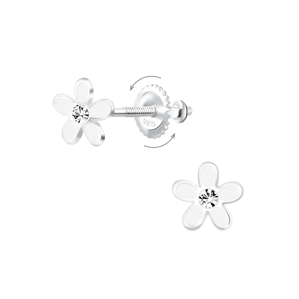 [10014202] Boucles d'oreilles à fermoir à vis fleur en argent