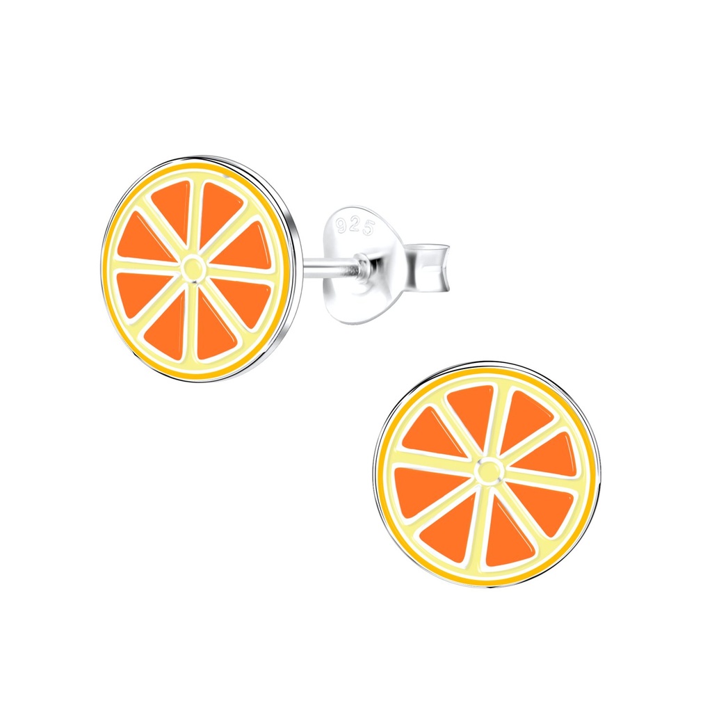 Silver Orange Stud Earrings