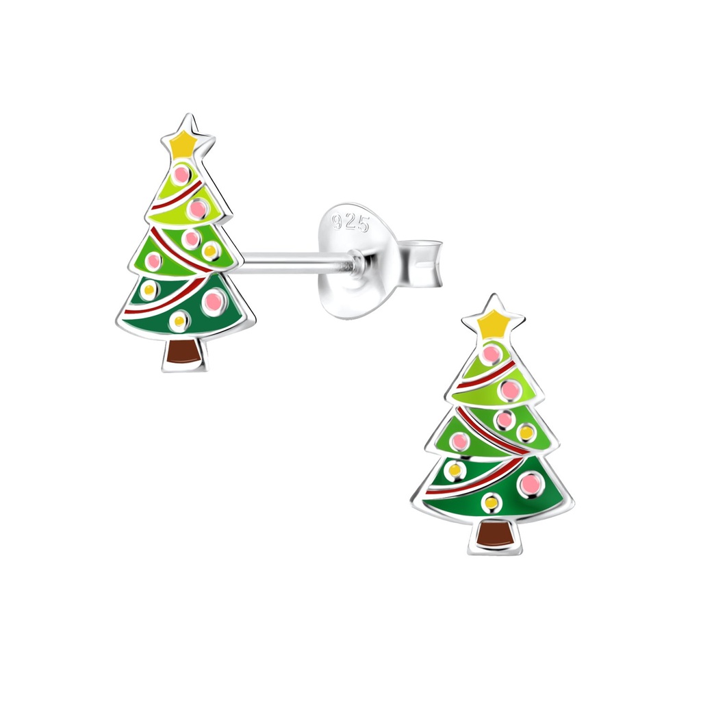 Puces d'oreilles sapin de Noël en argent