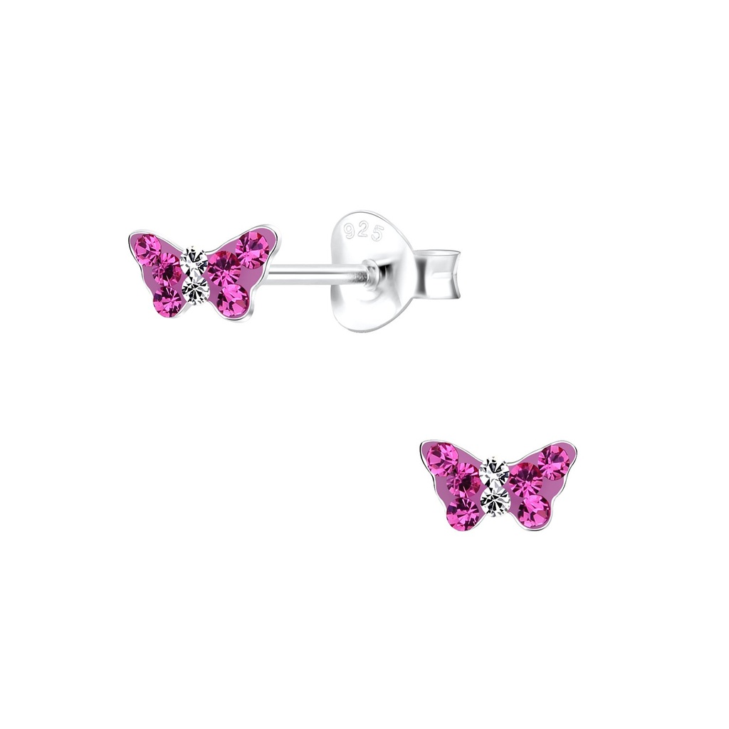 Puces d'oreilles papillon en argent cristal