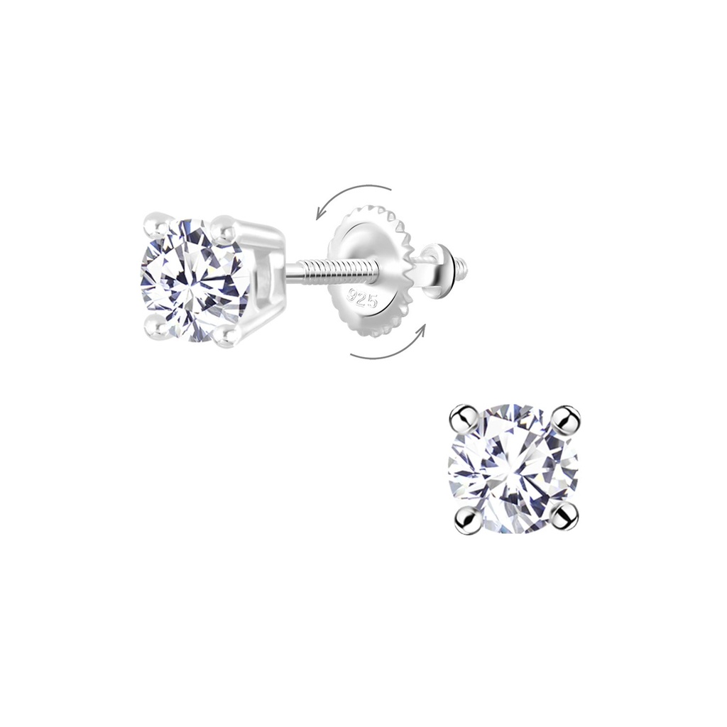 [10014445] 5mm Round Cubic Zirconia Silver Screw Back Earrings