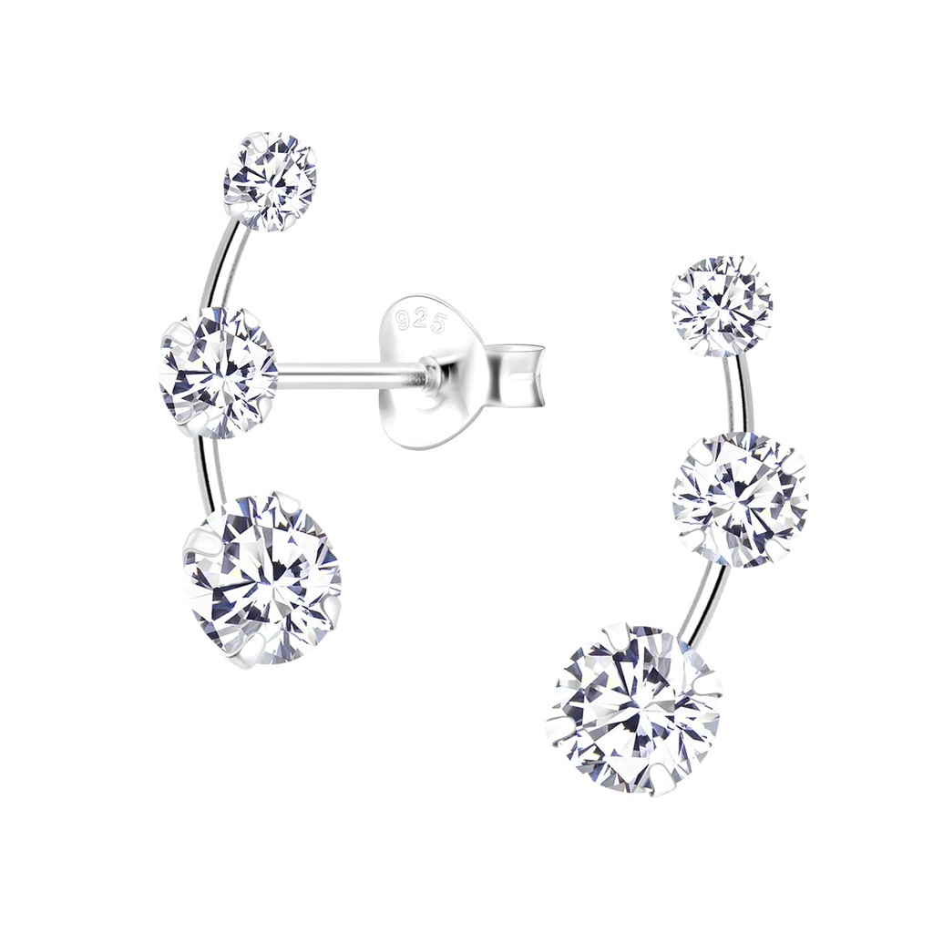 Cubic Zirconia Line Silver Stud Earrings