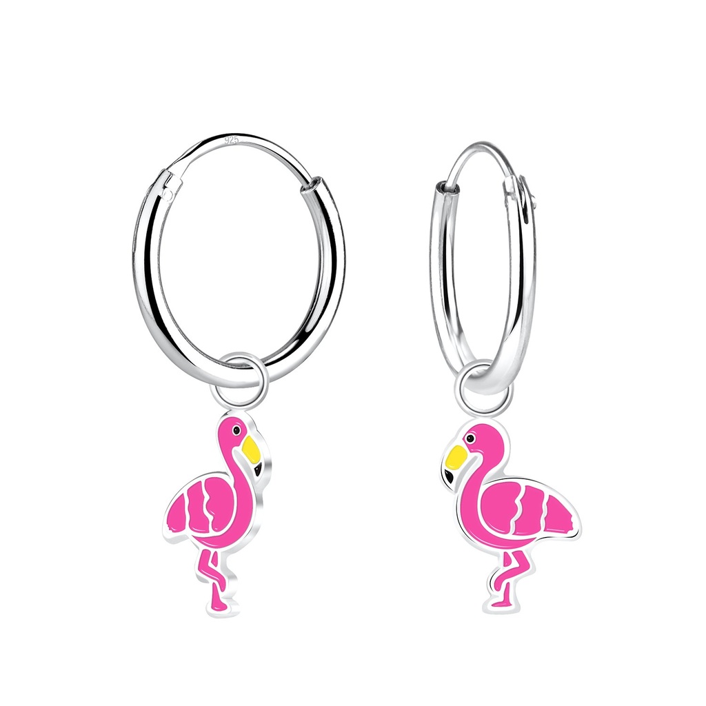Créoles breloque flamant rose en argent