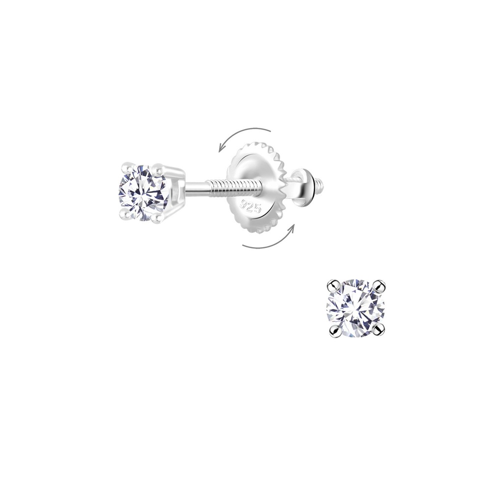 Boucles d'oreilles à fermoir à vis en argent zircon rond 3 mm