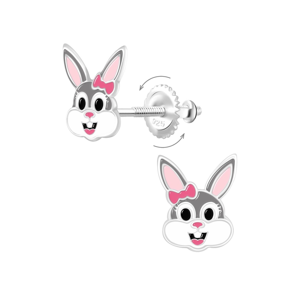 Silver Bunny Screw Back Earrings