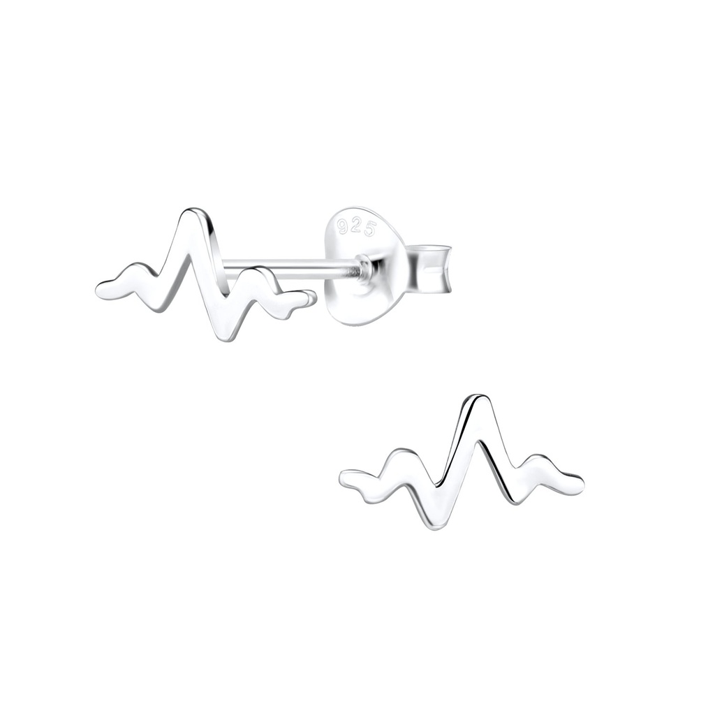 [10013453] Silver Heartbeat Stud Earrings