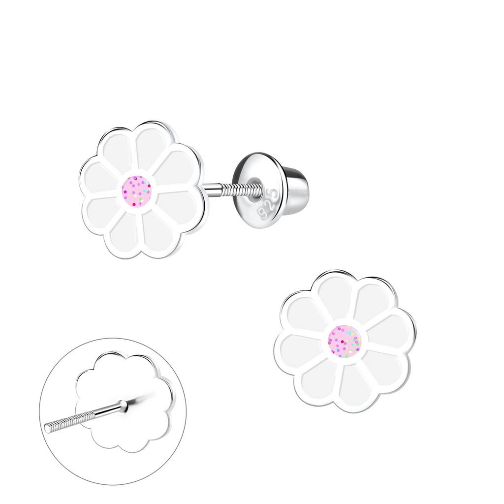 Puces d'oreilles fermoir vis fleur en argent