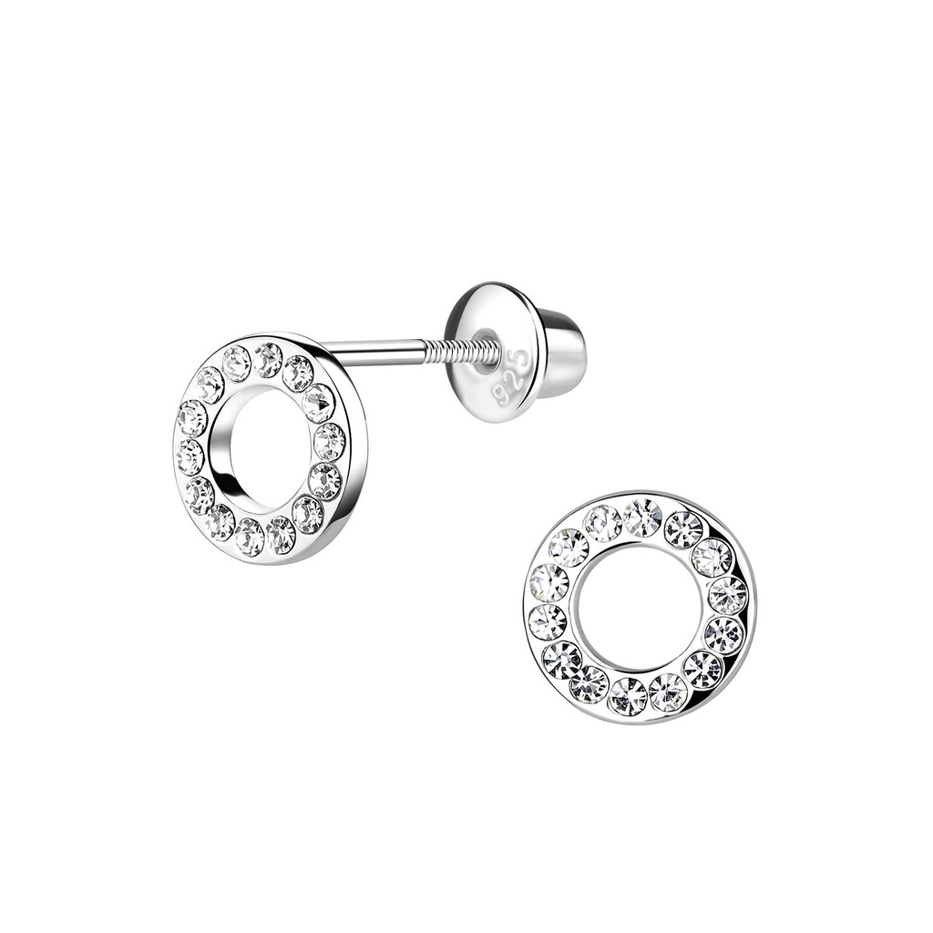 Silver Circle Screw Back Bullet Earrings
