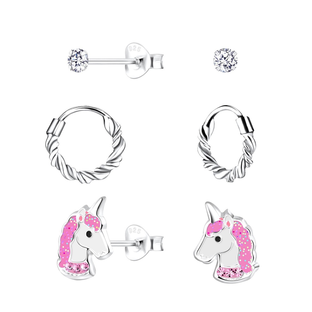 [10014254] Lot de boucles d'oreilles licorne en argent
