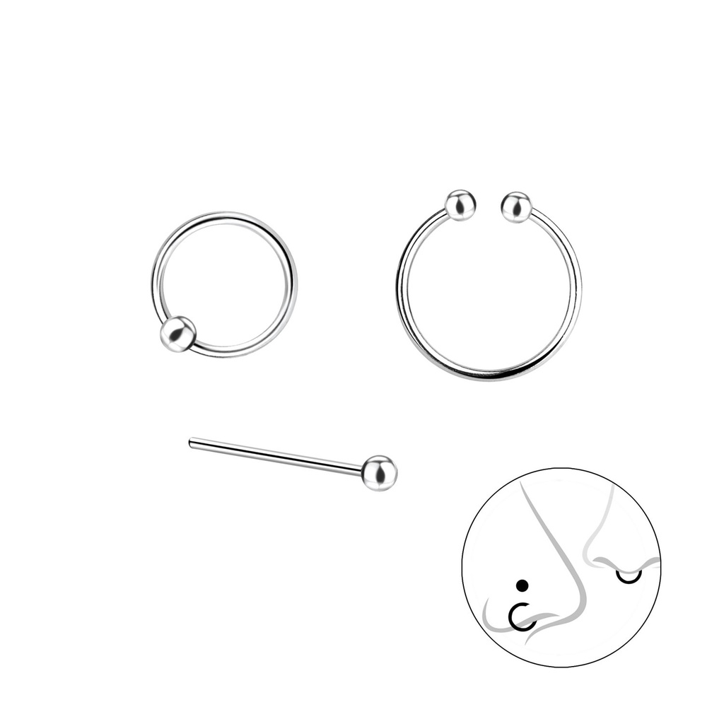 Silver Mixed Nose Jewelry Set