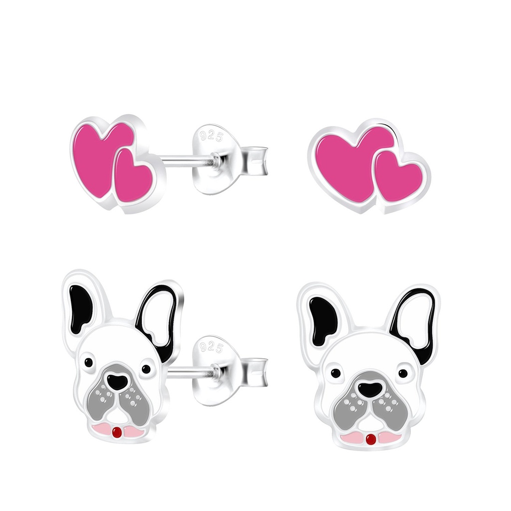 [10012016] Lot de puces d'oreilles amoureux chien en argent
