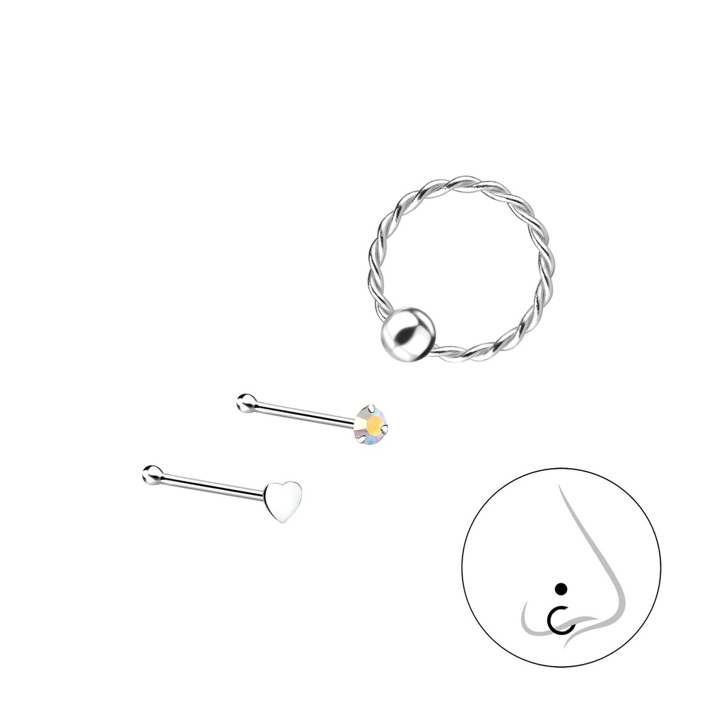 Silver Mixed Nose Jewelry Set