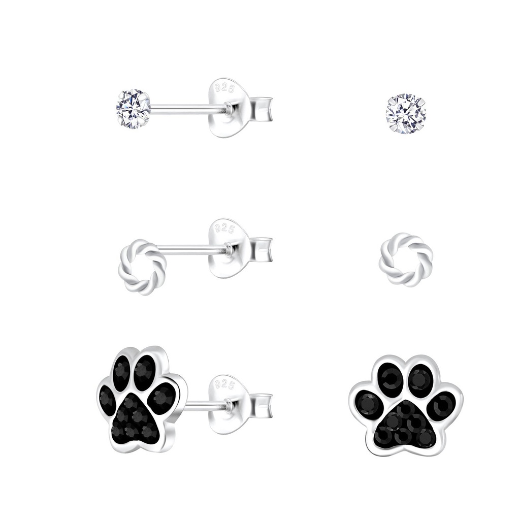 Silver Mixed Stud Earrings Set
