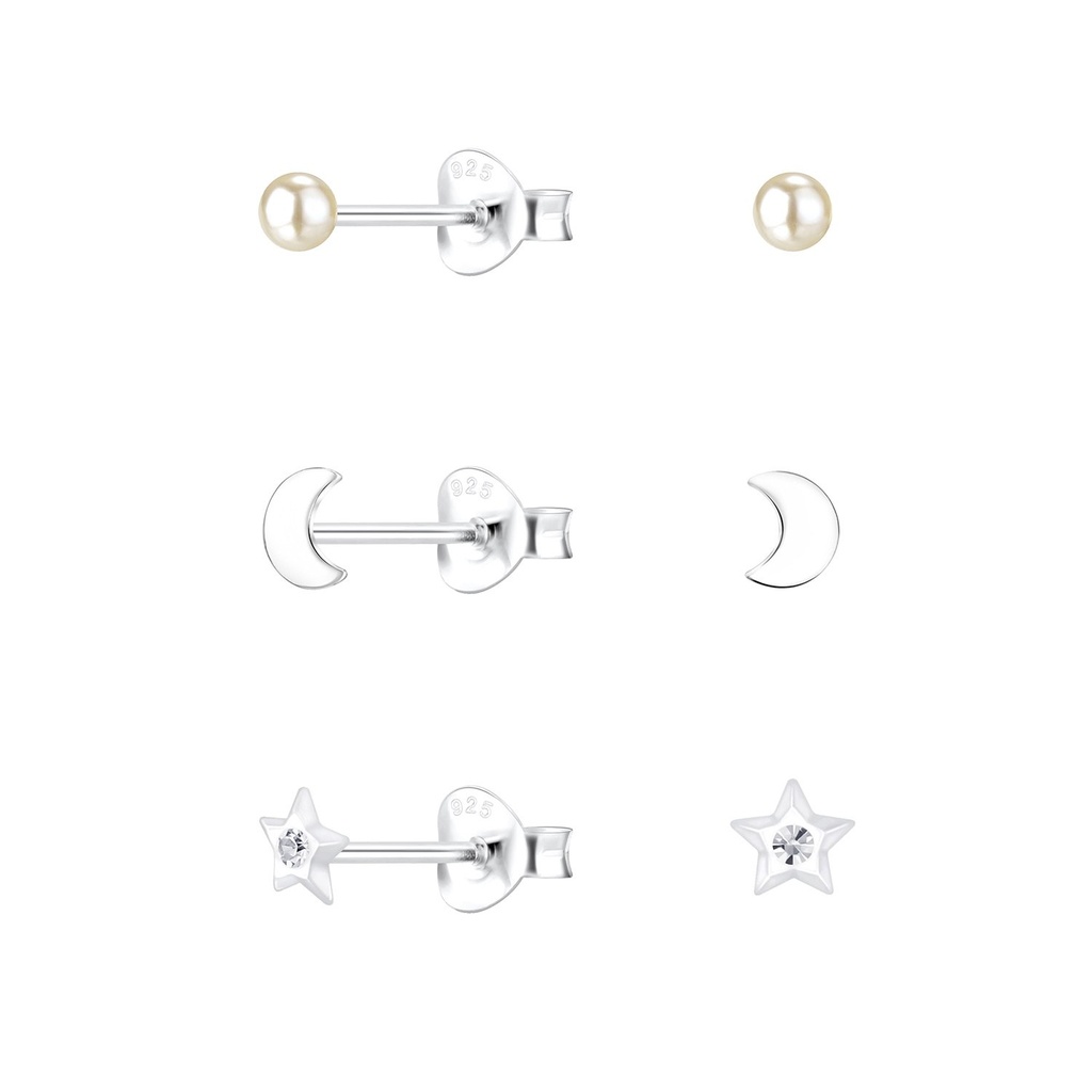 [10014253] Lot de puces d'oreilles lune et étoile en argent