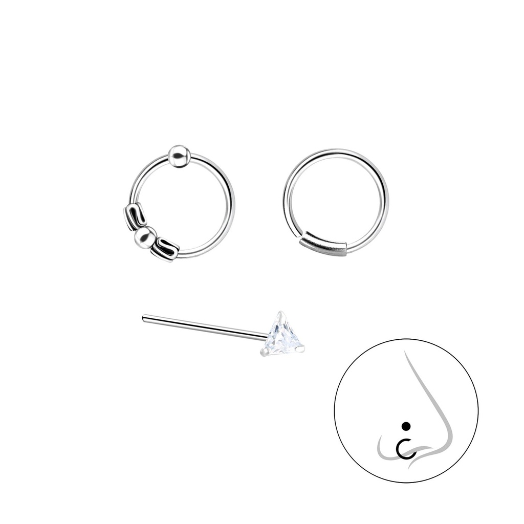Silver Mixed Nose Jewelry Set