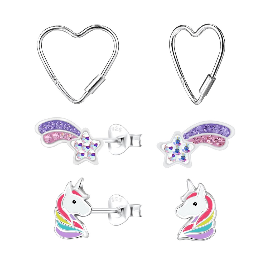 Silver Unicorn Stud Earrings Set
