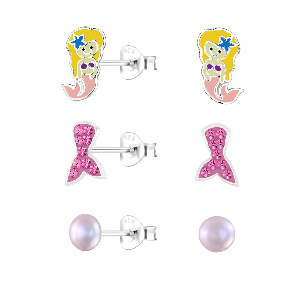 Silver Mermaid Stud Earrings Set