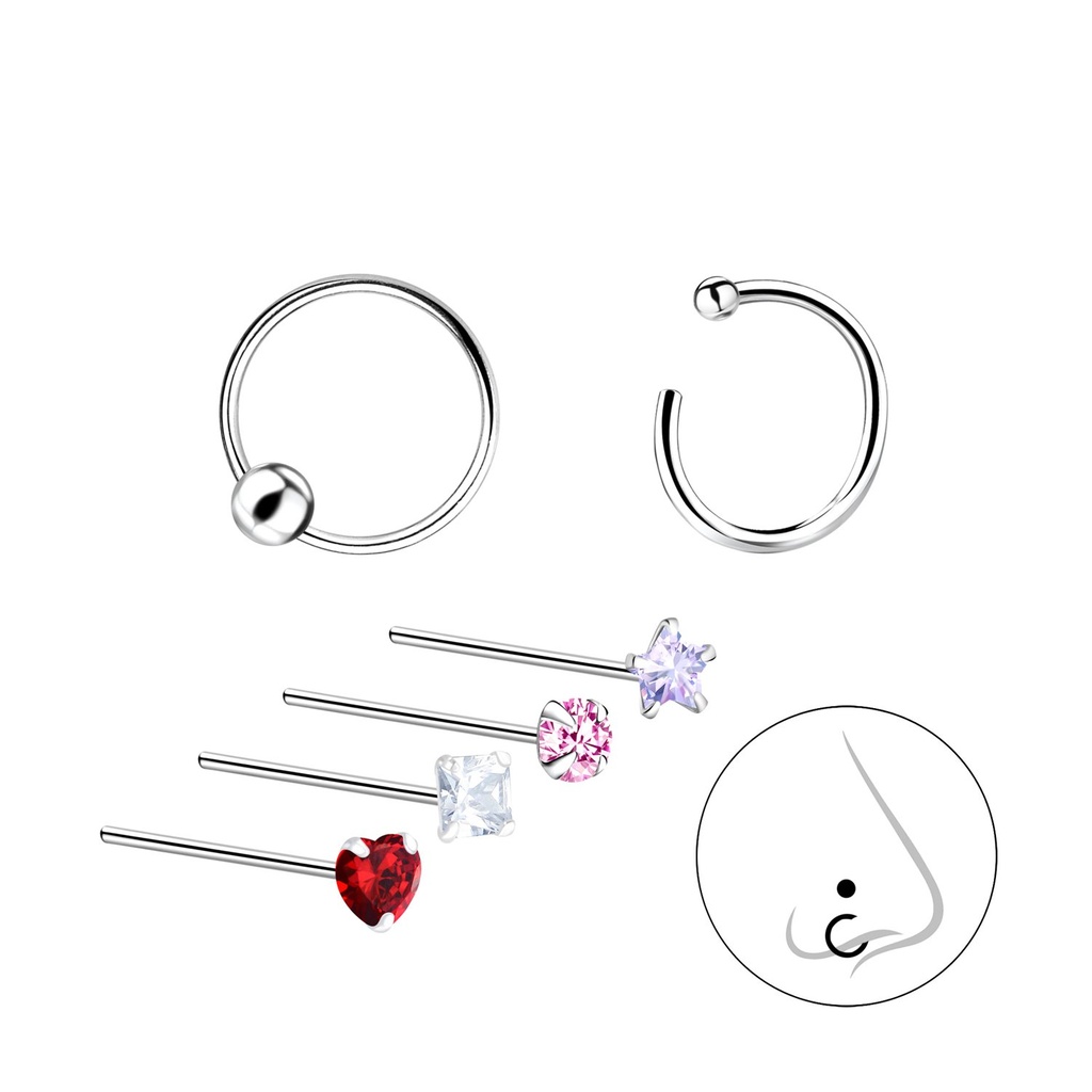 Silver Mixed Nose Jewelry Set