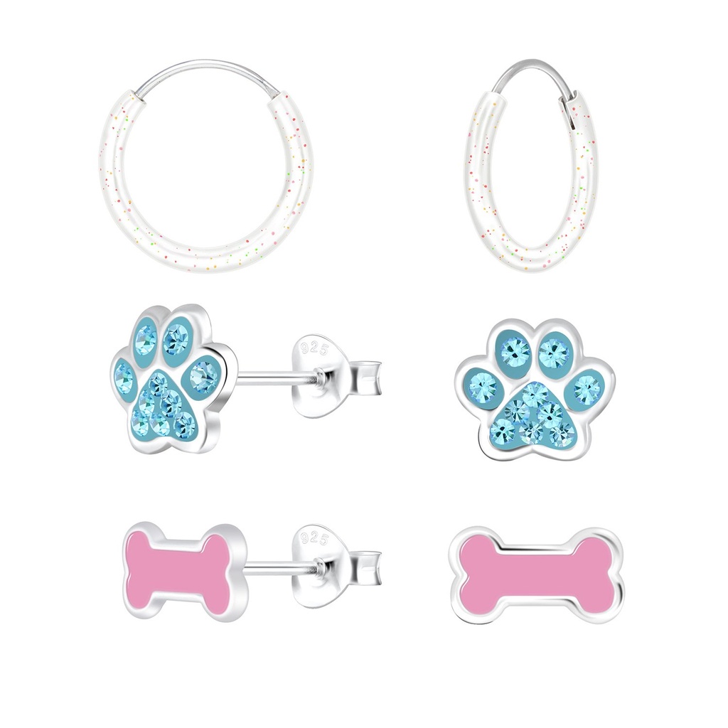 [10014250] Lot de puces d'oreilles amoureux chien en argent