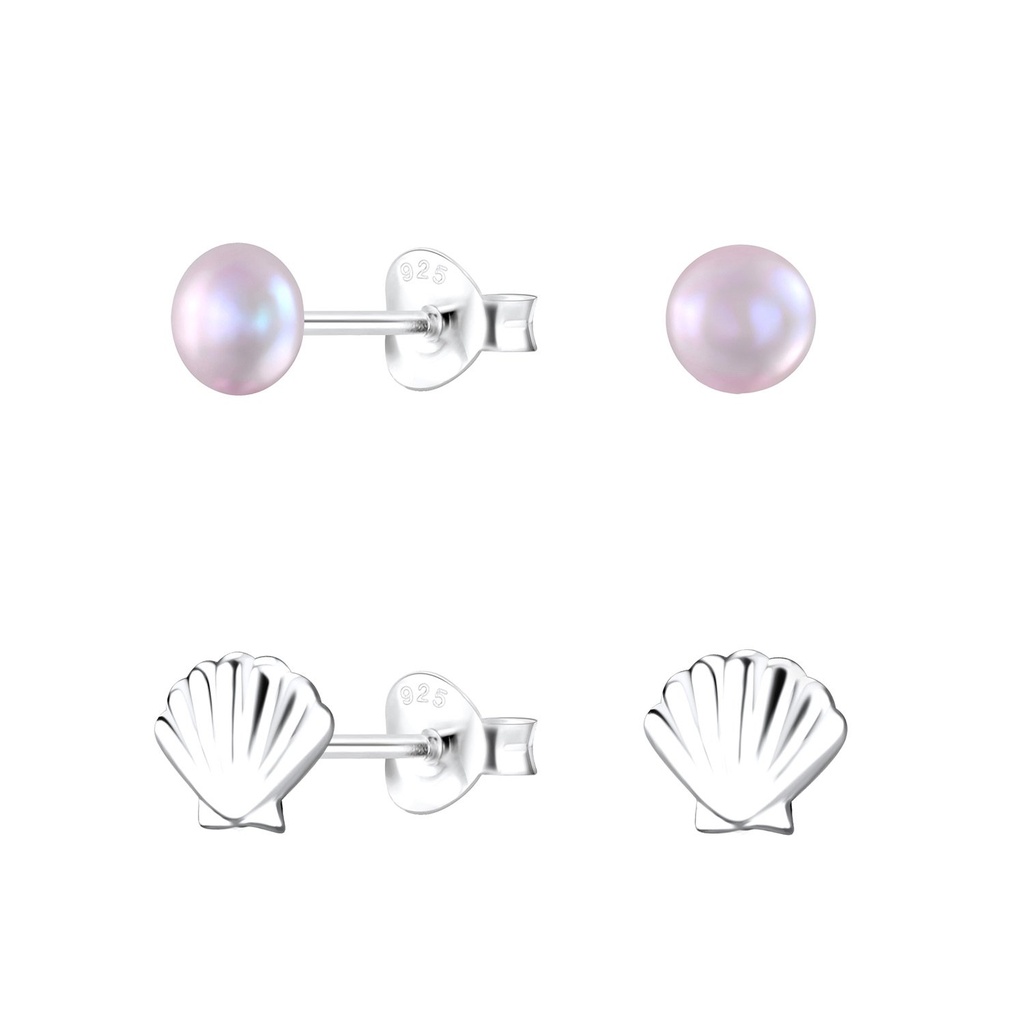 [10014252] Silver Ocean Stud Earrings Set