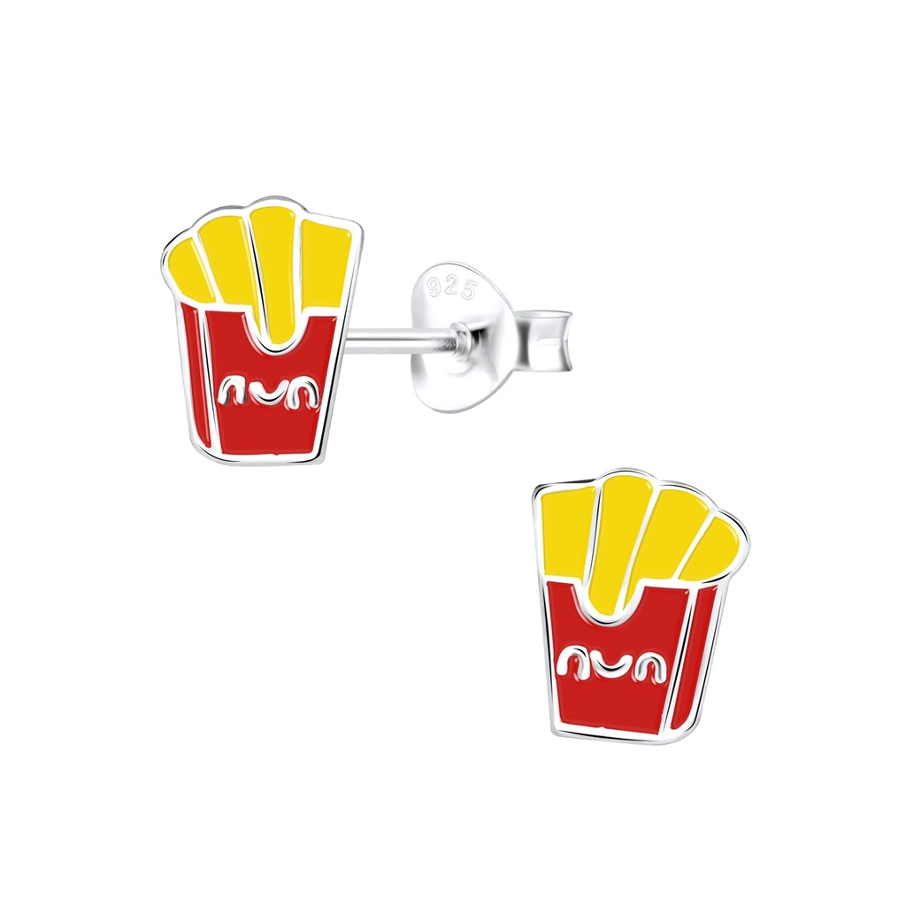 Silver French Fries Stud Earrings