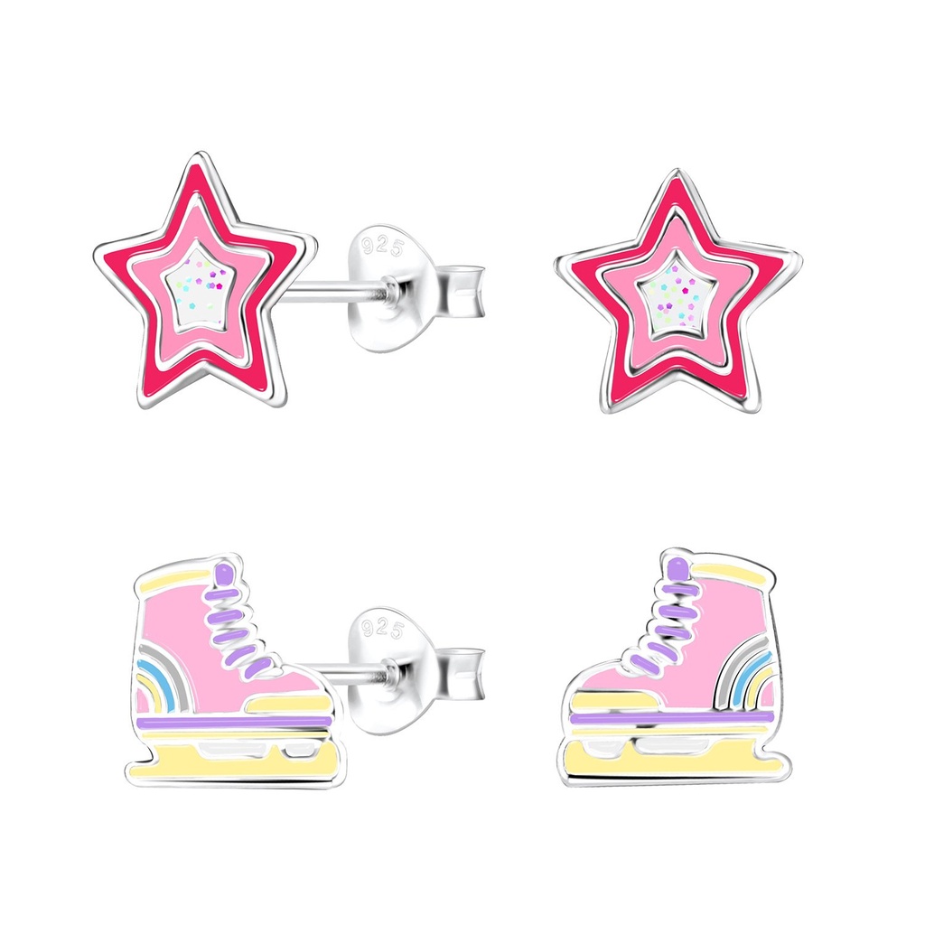 [10014193] Silver Colorful Stud Earrings Set