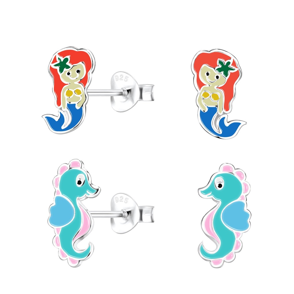[10014194] Silver Ocean Stud Earrings Set