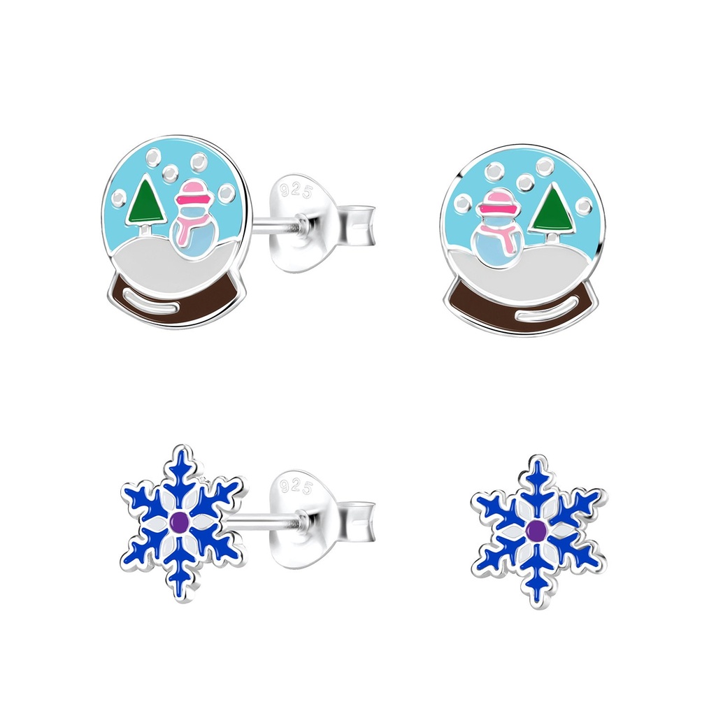 Silver Christmas Holiday Stud Earrings