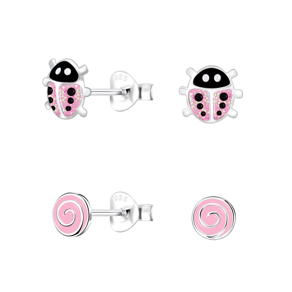 Lot de puces d'oreilles amoureux rose en argent